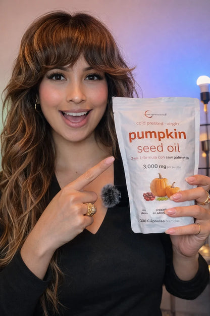 PUMPKIN SEED OIL - Crecimiento y densidad capilar y Bienestar de la próstata y vejiga (100 cápsulas blandas)